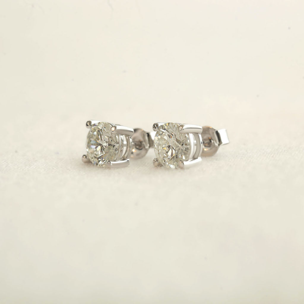 3.00 Carat TW Round Lab-Grown Diamond Solitaire Stud Earrings in White Gold