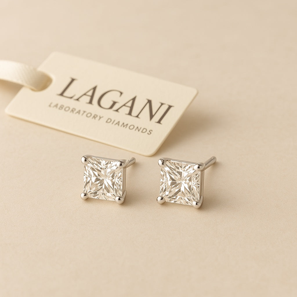 1.06 Carat Princes Cut Diamond Earrings