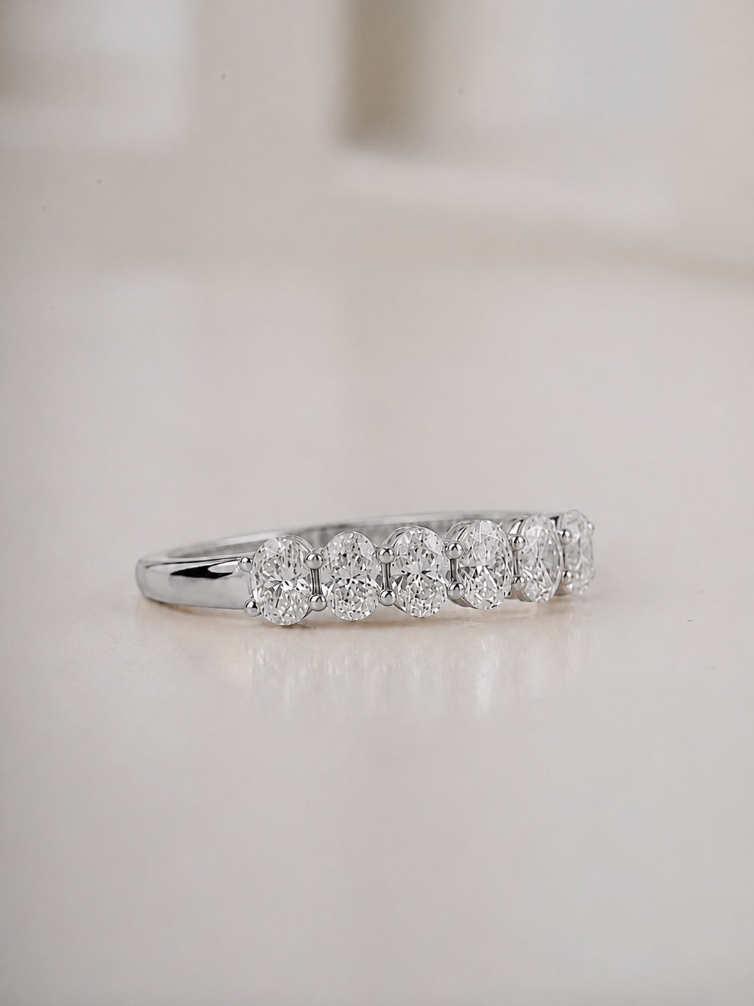 2.25ct seven stone oval cut lab grown diamond eternity ring, band detail