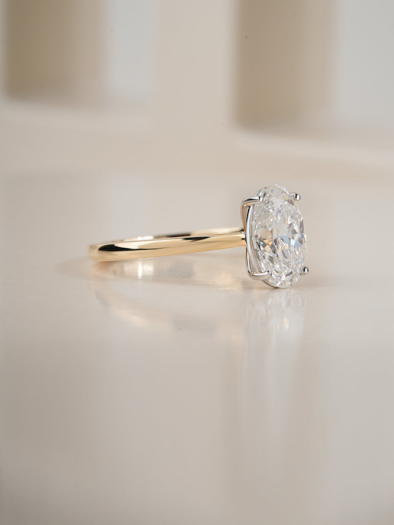 3.00ct oval cut lab grown diamond engagement ring, styled shot