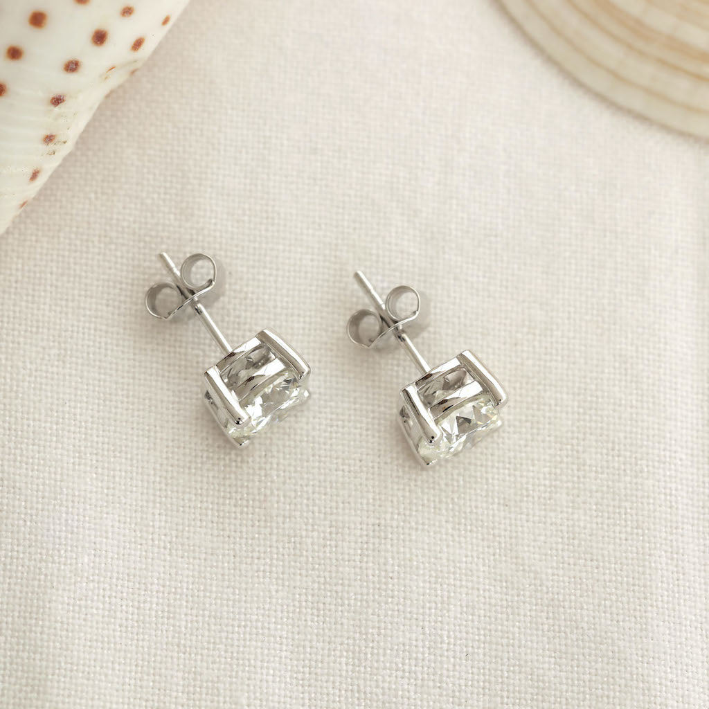 3.00 Carat TW Round Lab-Grown Diamond Solitaire Stud Earrings in White Gold