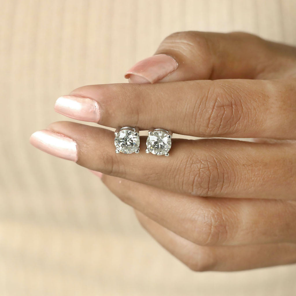 3.00 Carat TW Round Lab-Grown Diamond Solitaire Stud Earrings in White Gold