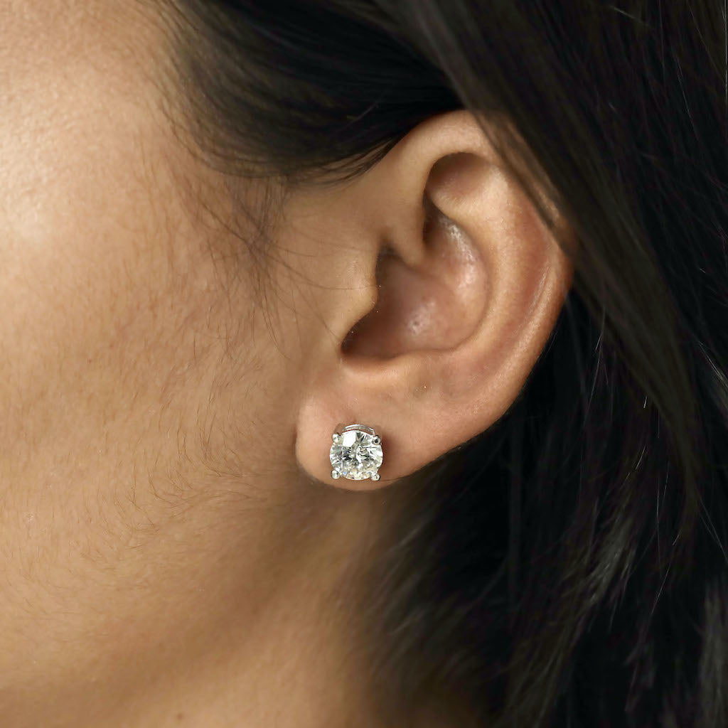 3.00 Carat TW Round Lab-Grown Diamond Solitaire Stud Earrings in White Gold