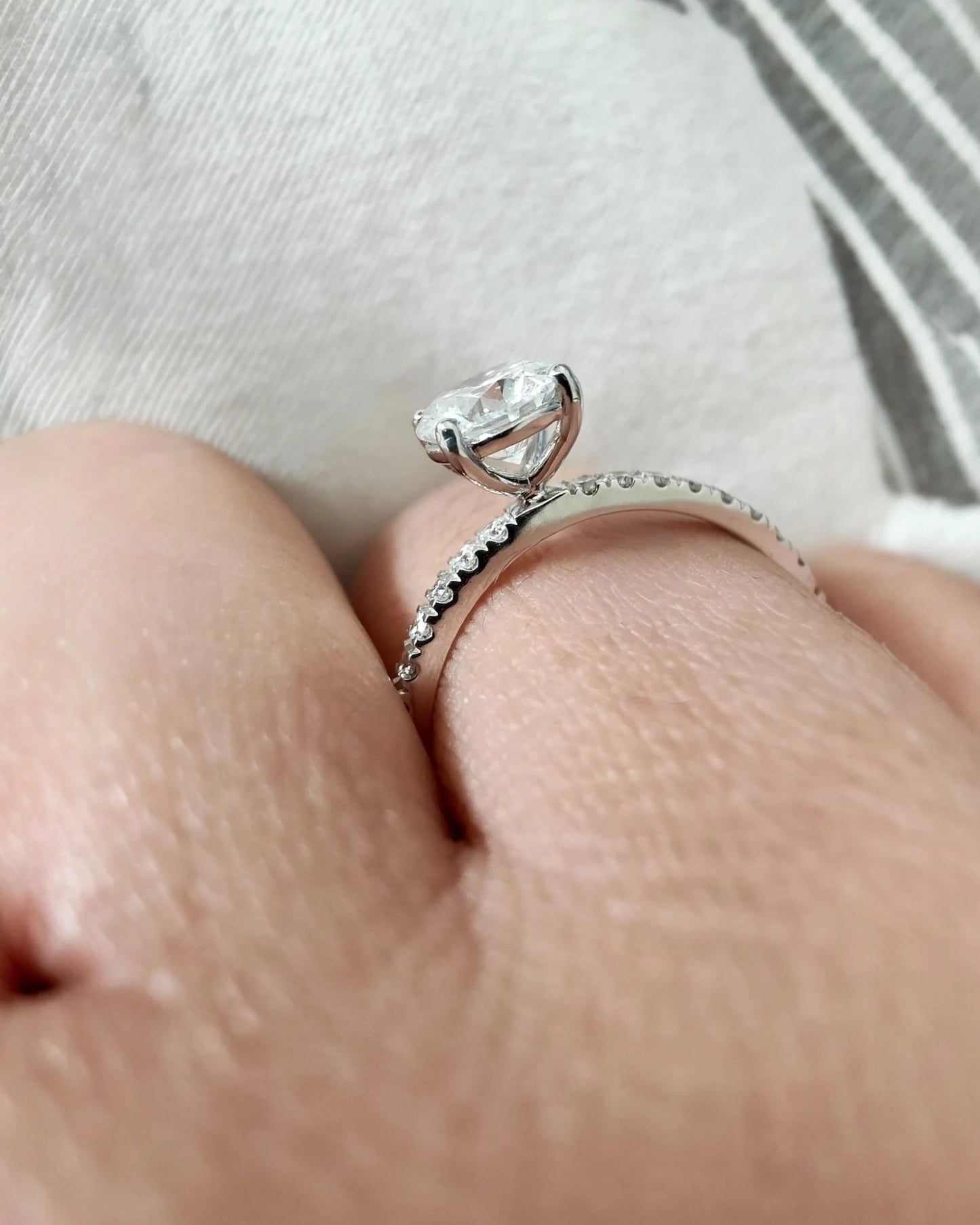 Lab-Grown Diamond Engagement Ring in ring finger.