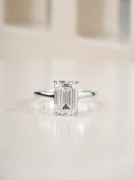 2.00ct emerald cut lab grown diamond solitaire engagement ring in white gold, front view