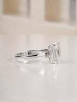 2.00ct emerald cut lab grown diamond solitaire engagement ring in white gold, angled view