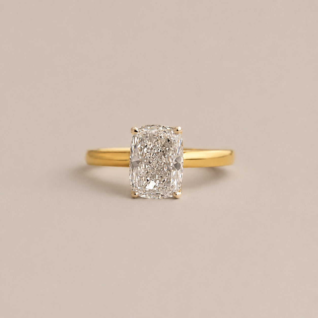 Cushion Cut Lab Diamond Solitaire Ring in 14K Yellow Gold