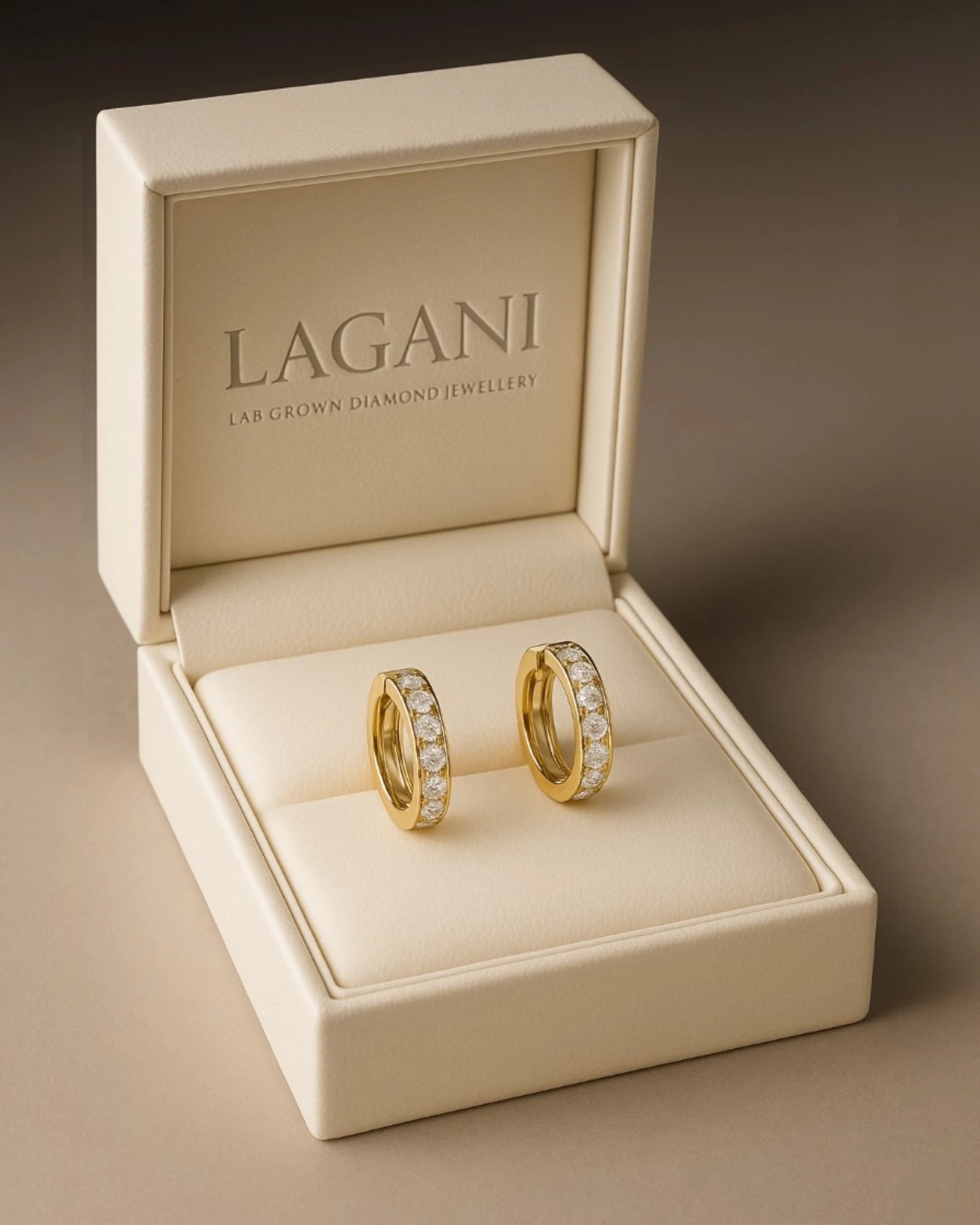  Close up shot of classic pave diamond hoop earrings.