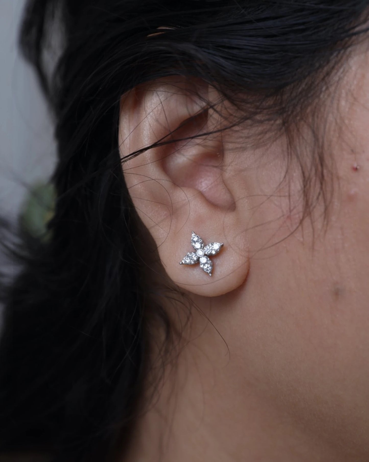 Floral Diamond Cluster Stud Earrings in White Gold