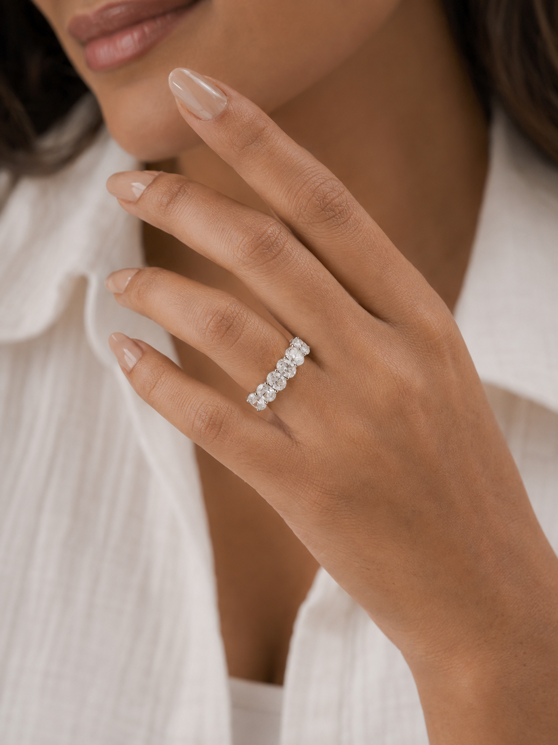 2.25ct Seven Stone Oval Cut Lab Grown Diamond Eternity Ring White Gold