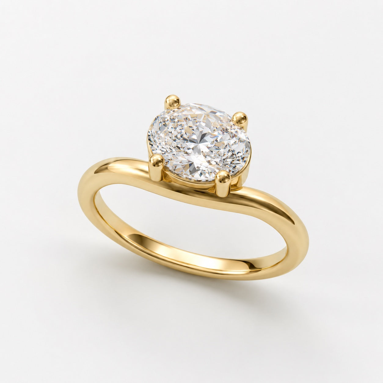 0.70ct East-West Oval Lab-Grown Diamond Solitaire Ring in 9K Yellow Gold