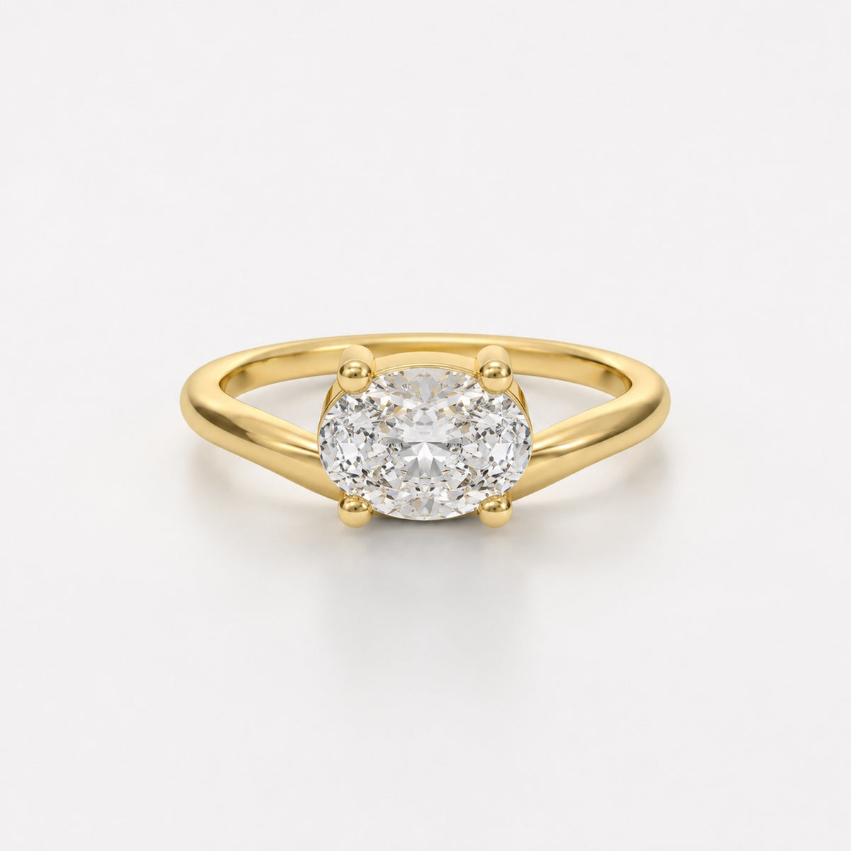 0.70ct East-West Oval Lab-Grown Diamond Solitaire Ring in 9K Yellow Gold