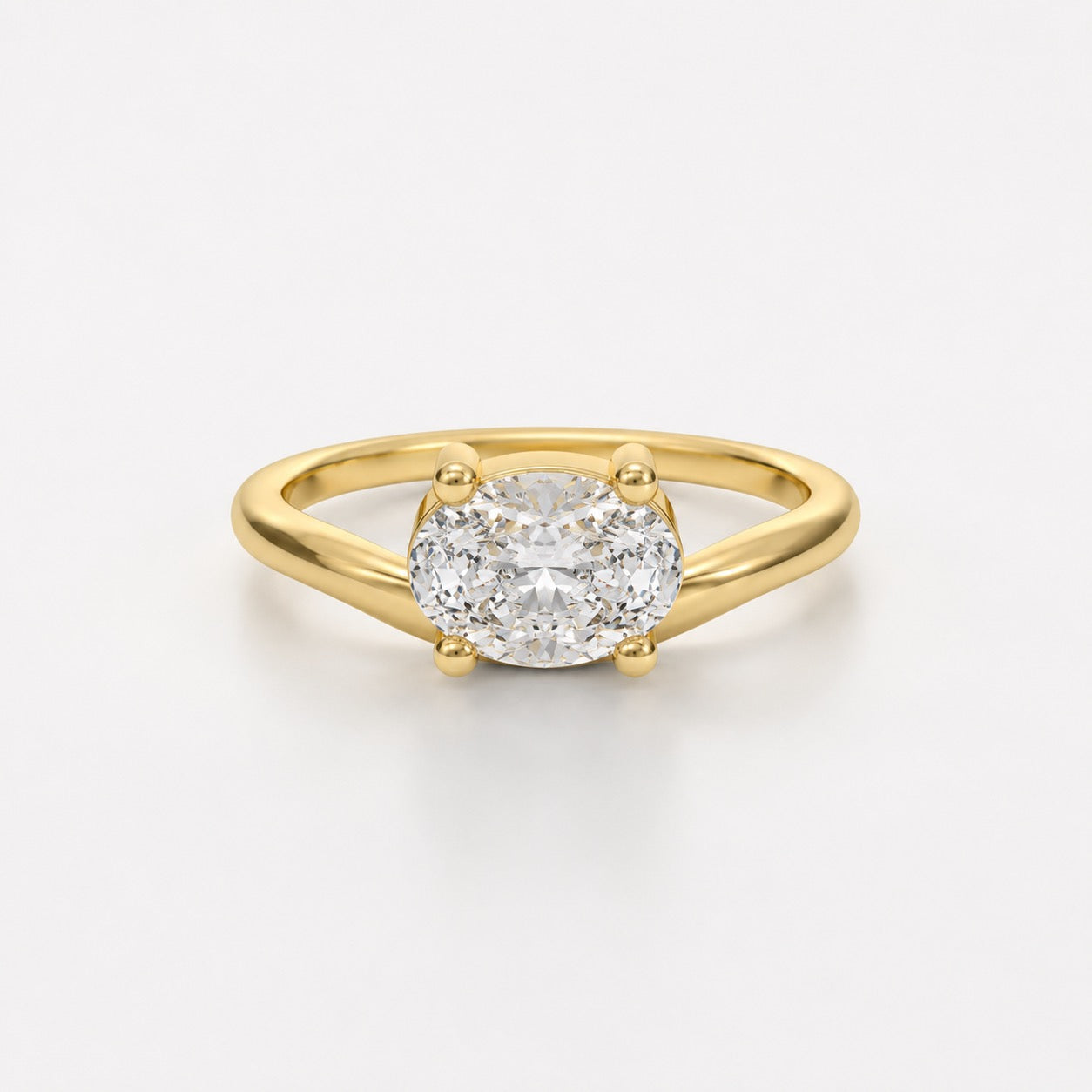 0.70ct East-West Oval Lab-Grown Diamond Solitaire Ring in 9K Yellow Gold