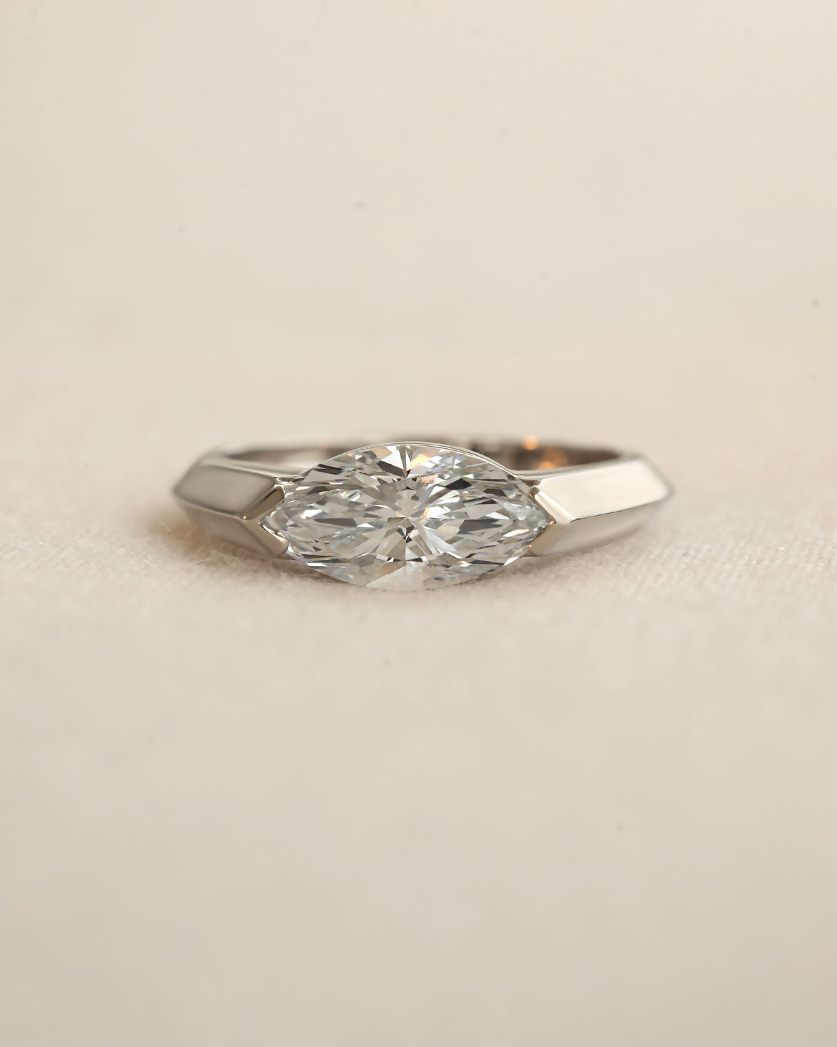 Marquise Cut Lab Diamond Bezel Ring in White Gold