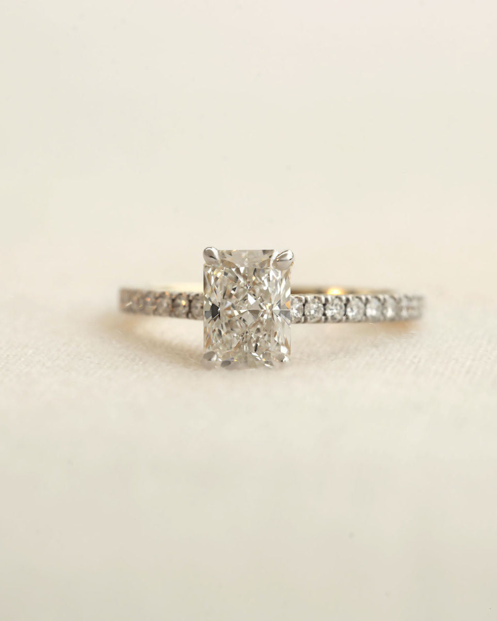 Radiant Cut Diamond Engagement Ring with Hidden Halo in Yellow Gold