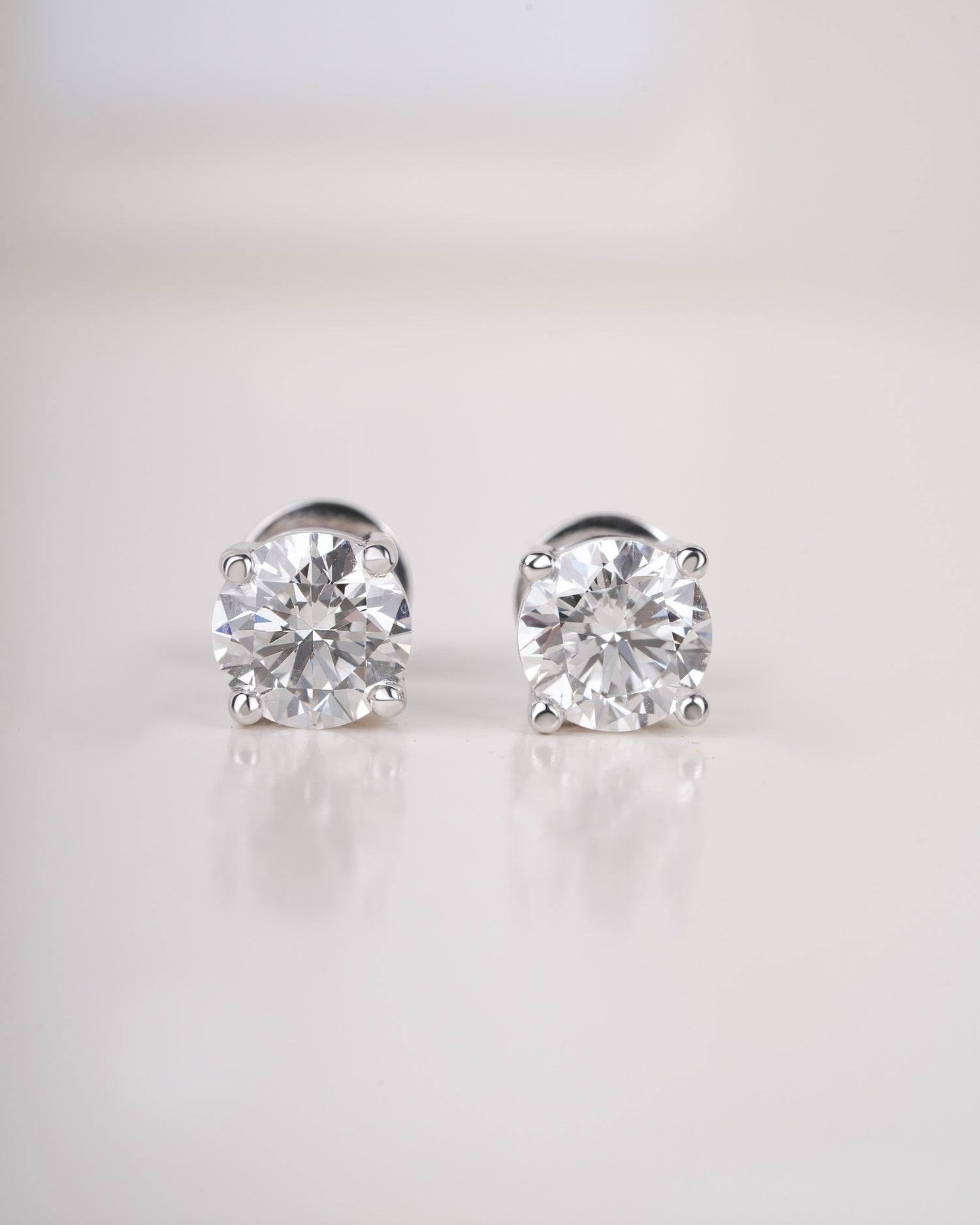 Close up shot of silver studs in white gold.