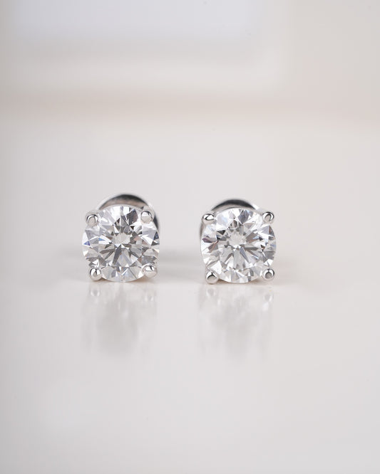 Close up shot of silver studs in white gold.