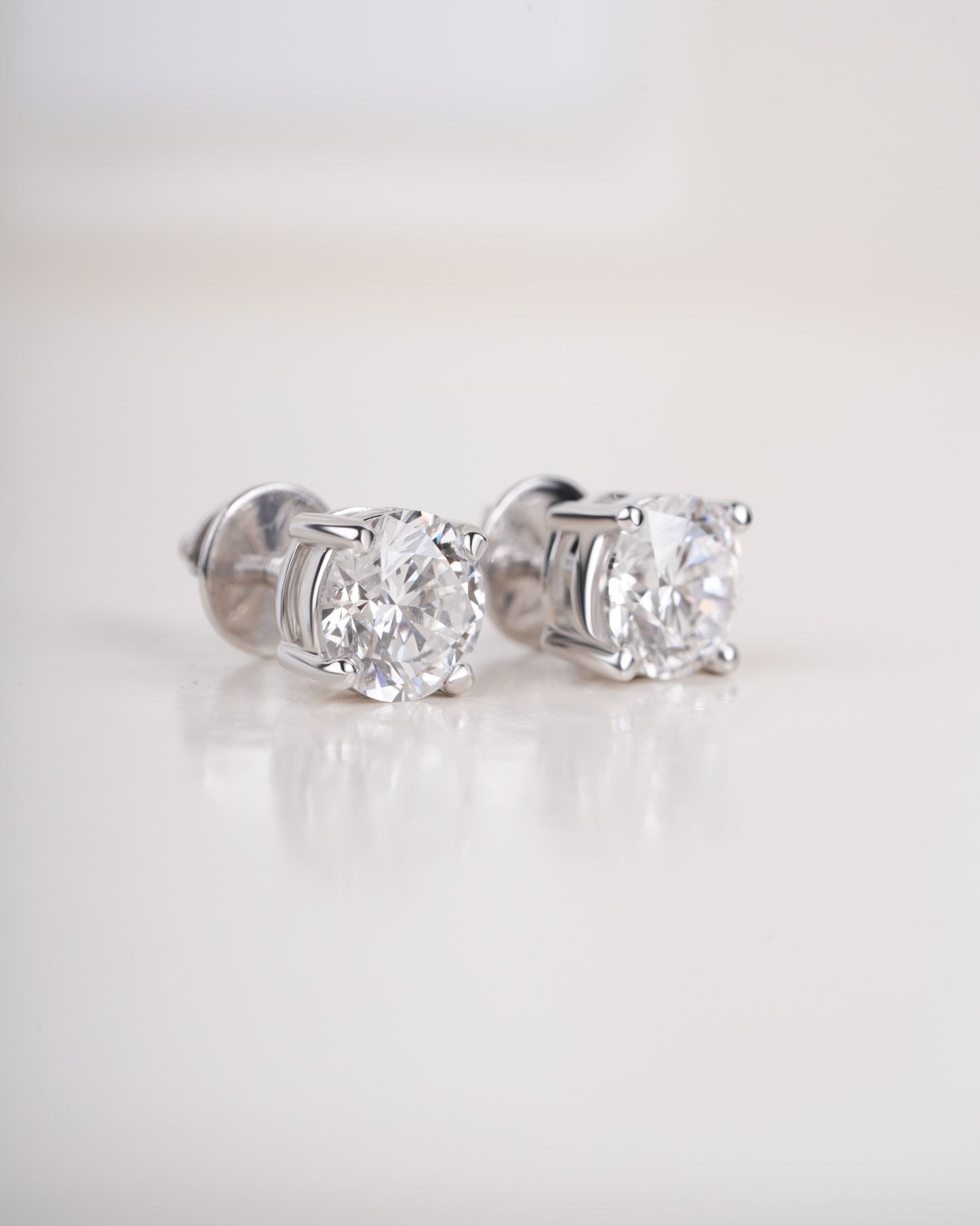 Close up shot of silver studs in white gold.