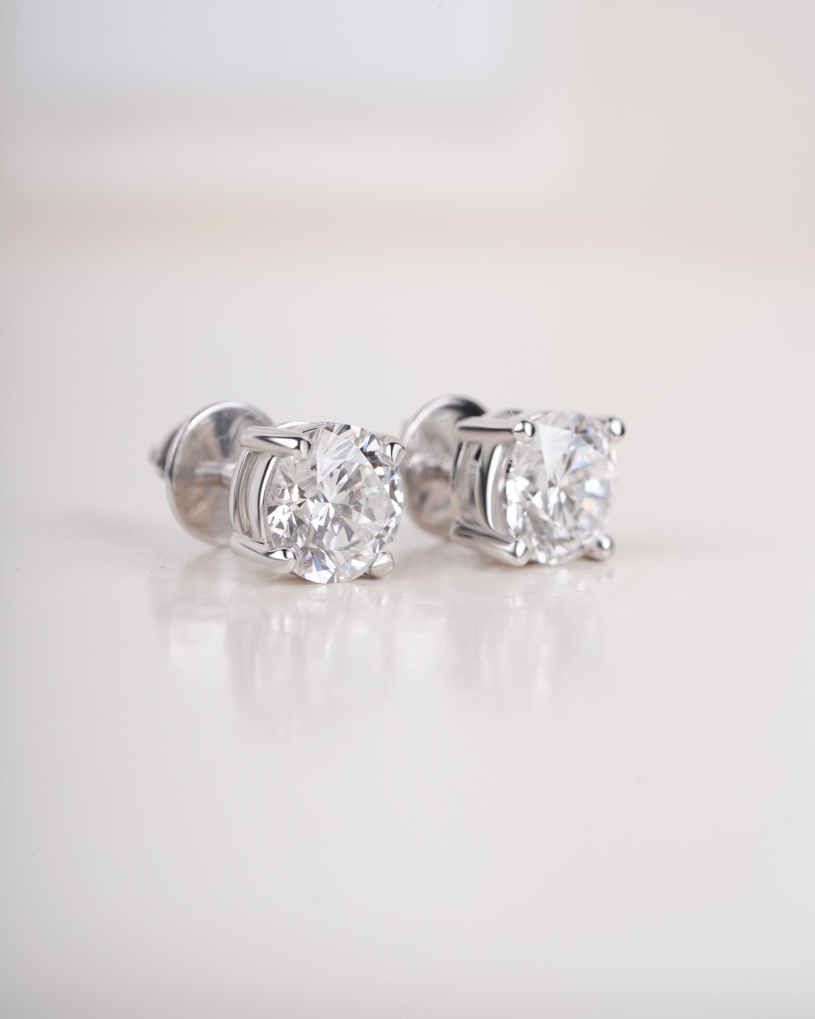 Close up shot of silver studs in white gold.