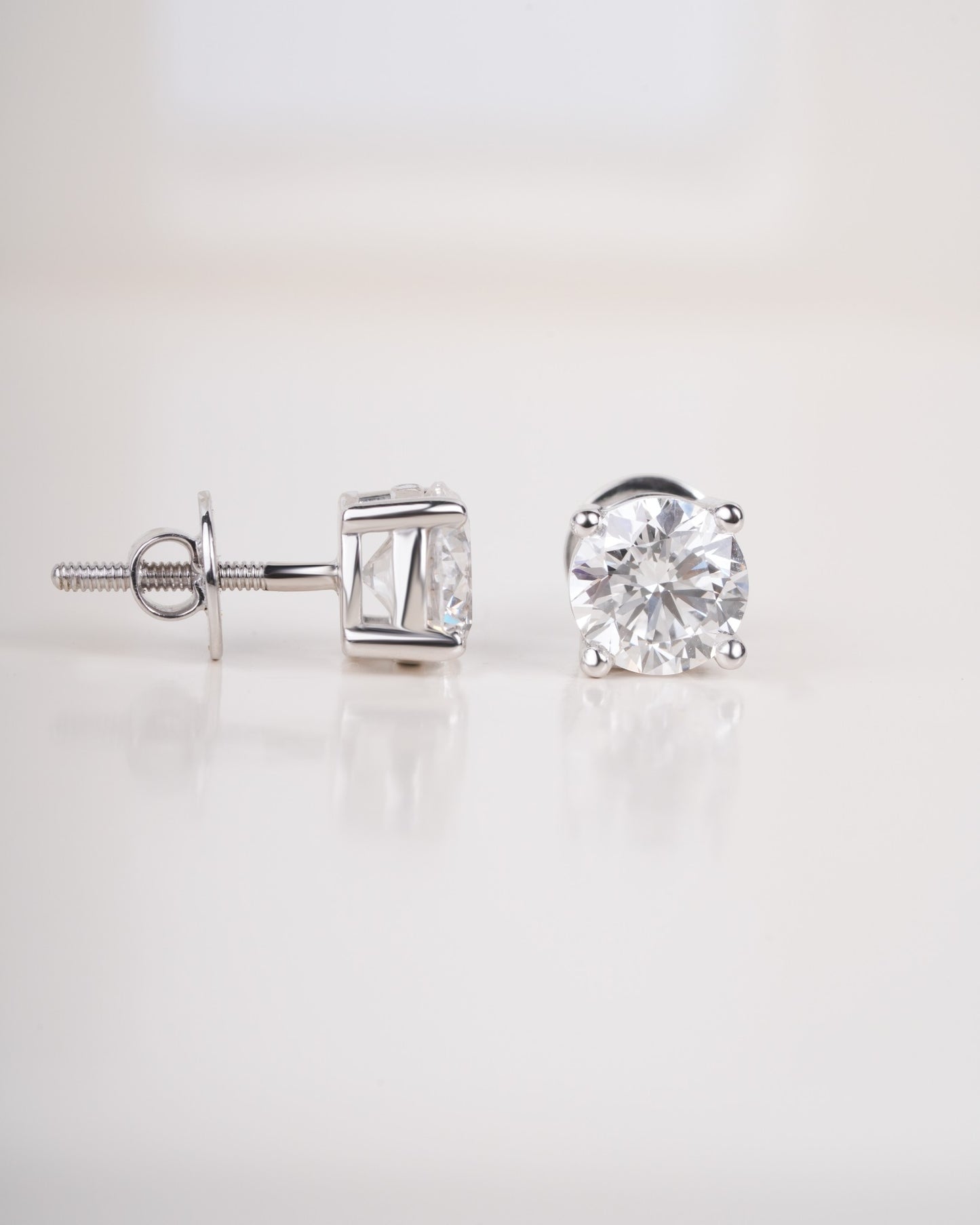 Close up shot of silver studs in white gold.