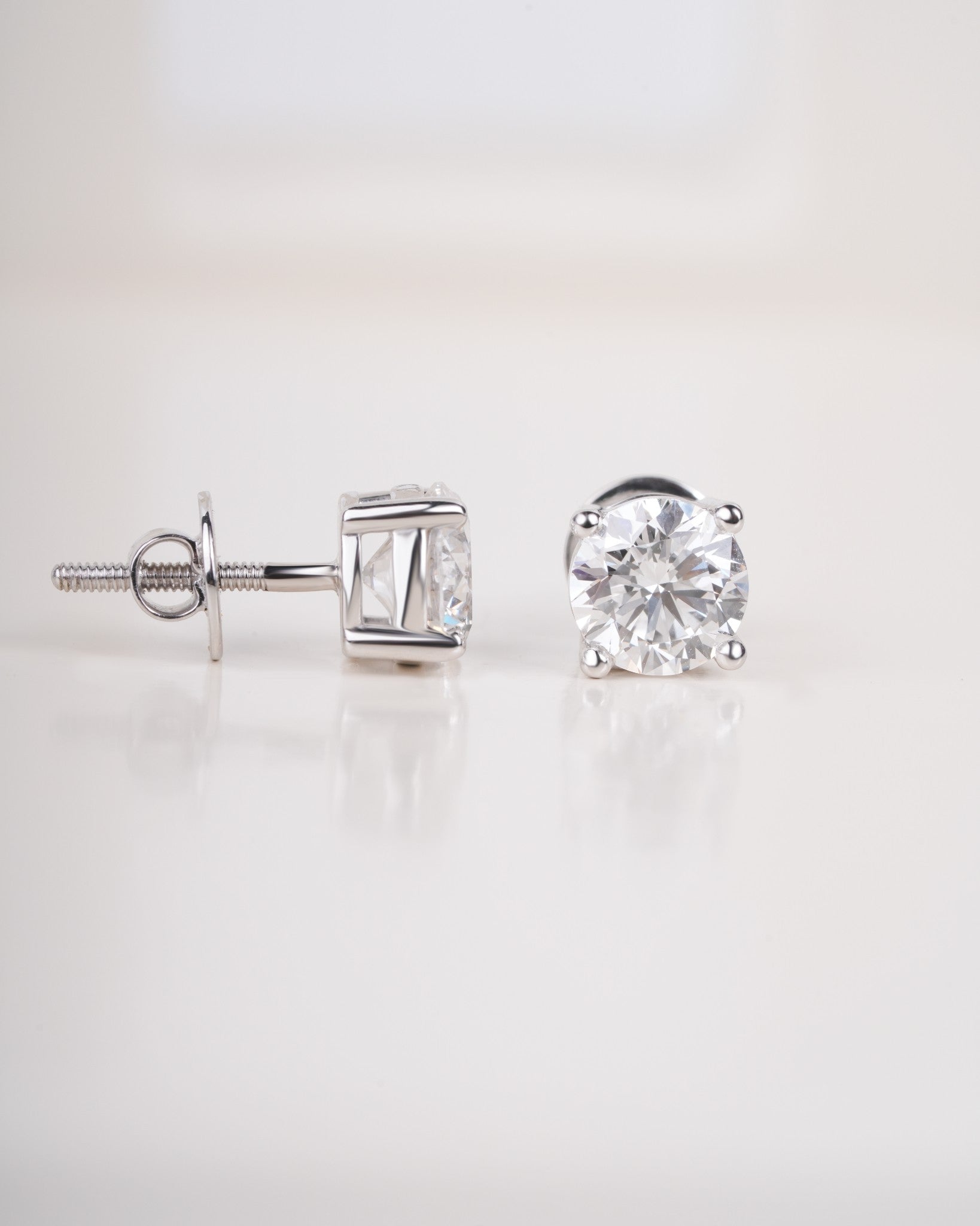 Close up shot of silver studs in white gold.