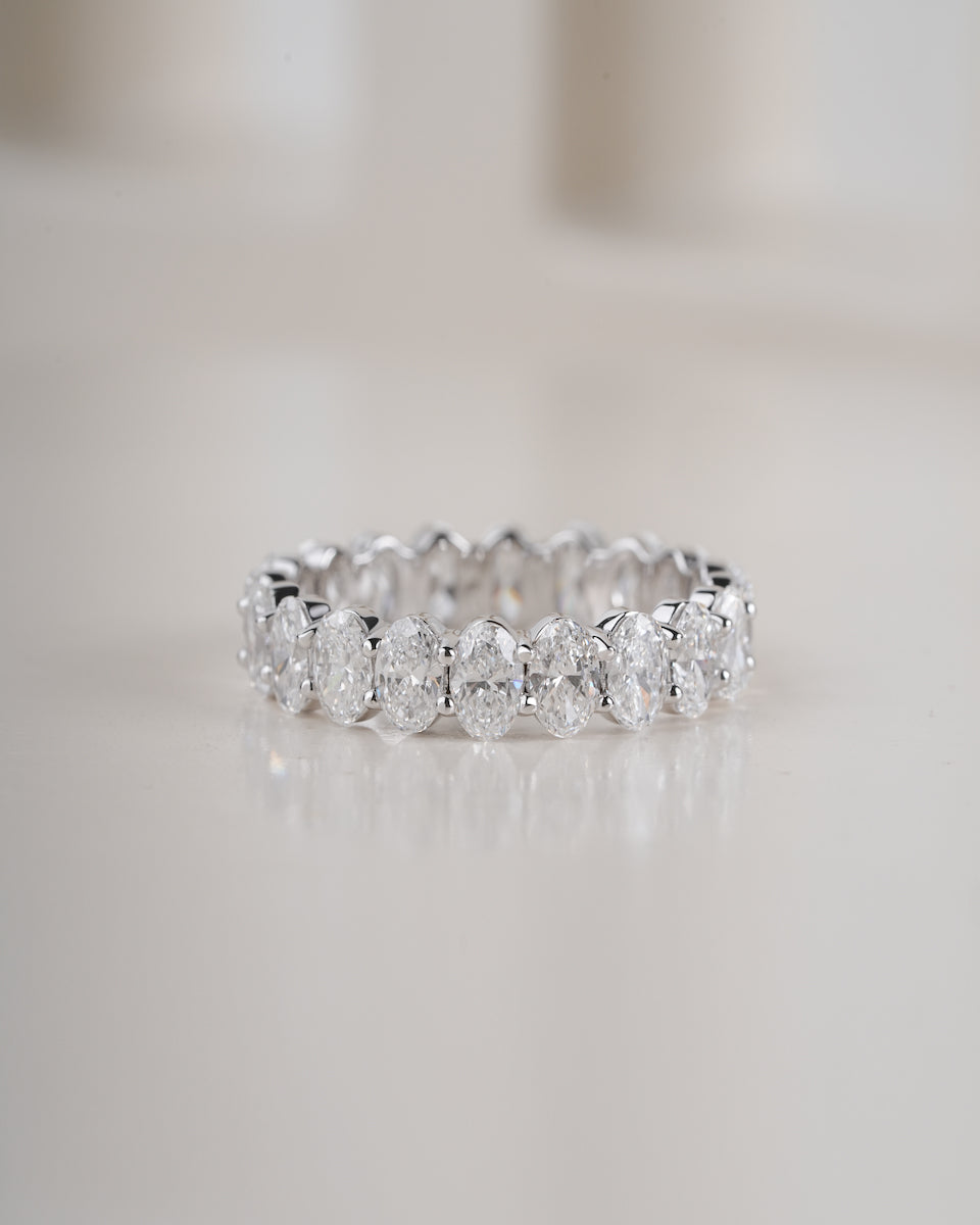 4ct Oval Cut Lab Grown Diamond Full Eternity Ring in White Gold
