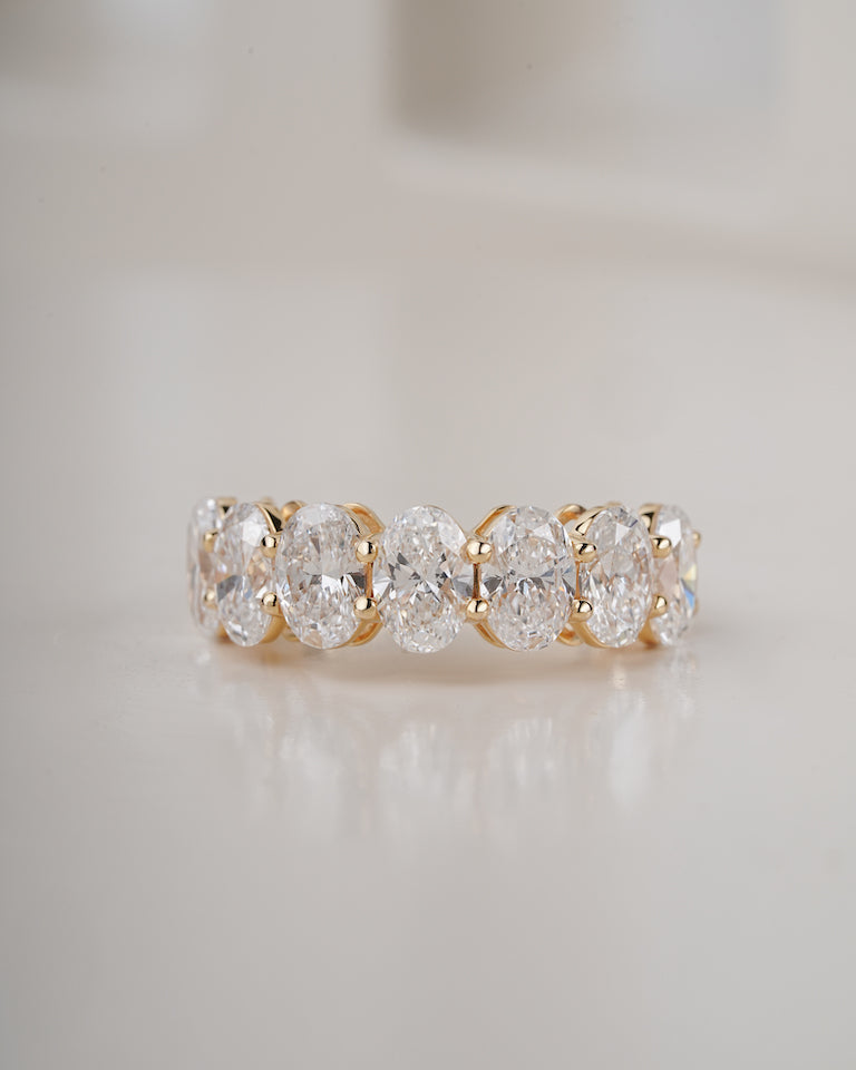 4ct seven stone oval lab grown diamond eternity ring in yellow gold