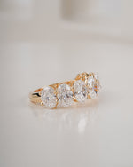 oval cut lab grown diamond eternity ring worn on hand