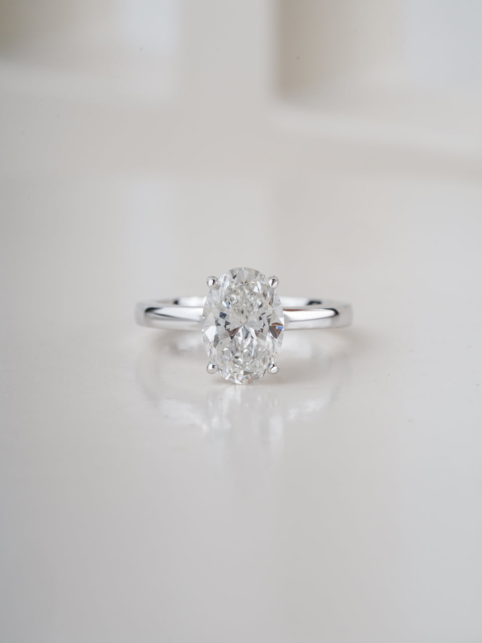3ct oval lab-grown diamond engagement ring in white gold, front view