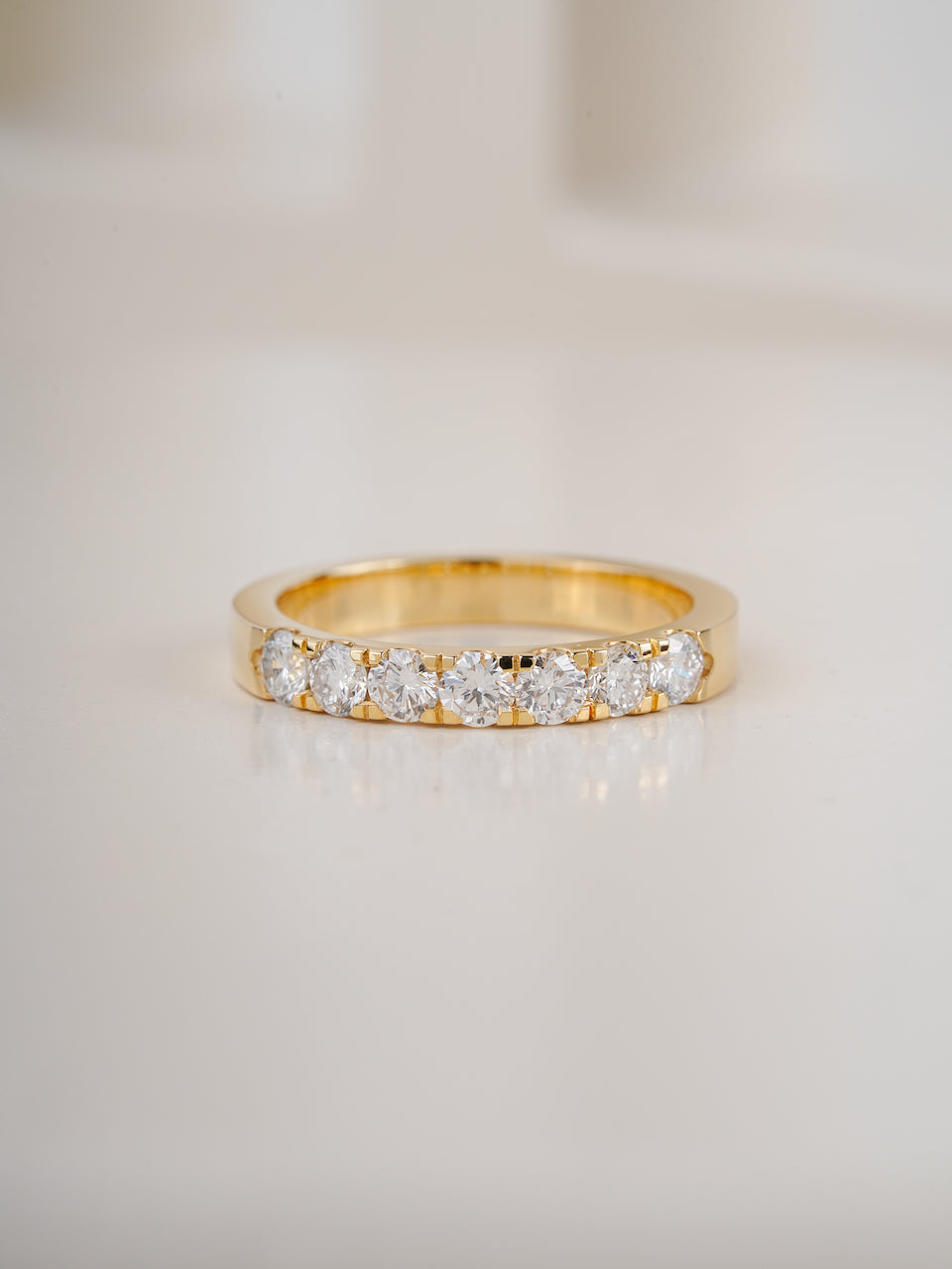 0.80ct seven stone lab grown diamond eternity ring in yellow gold