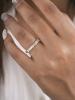 lab grown diamond eternity ring worn on hand