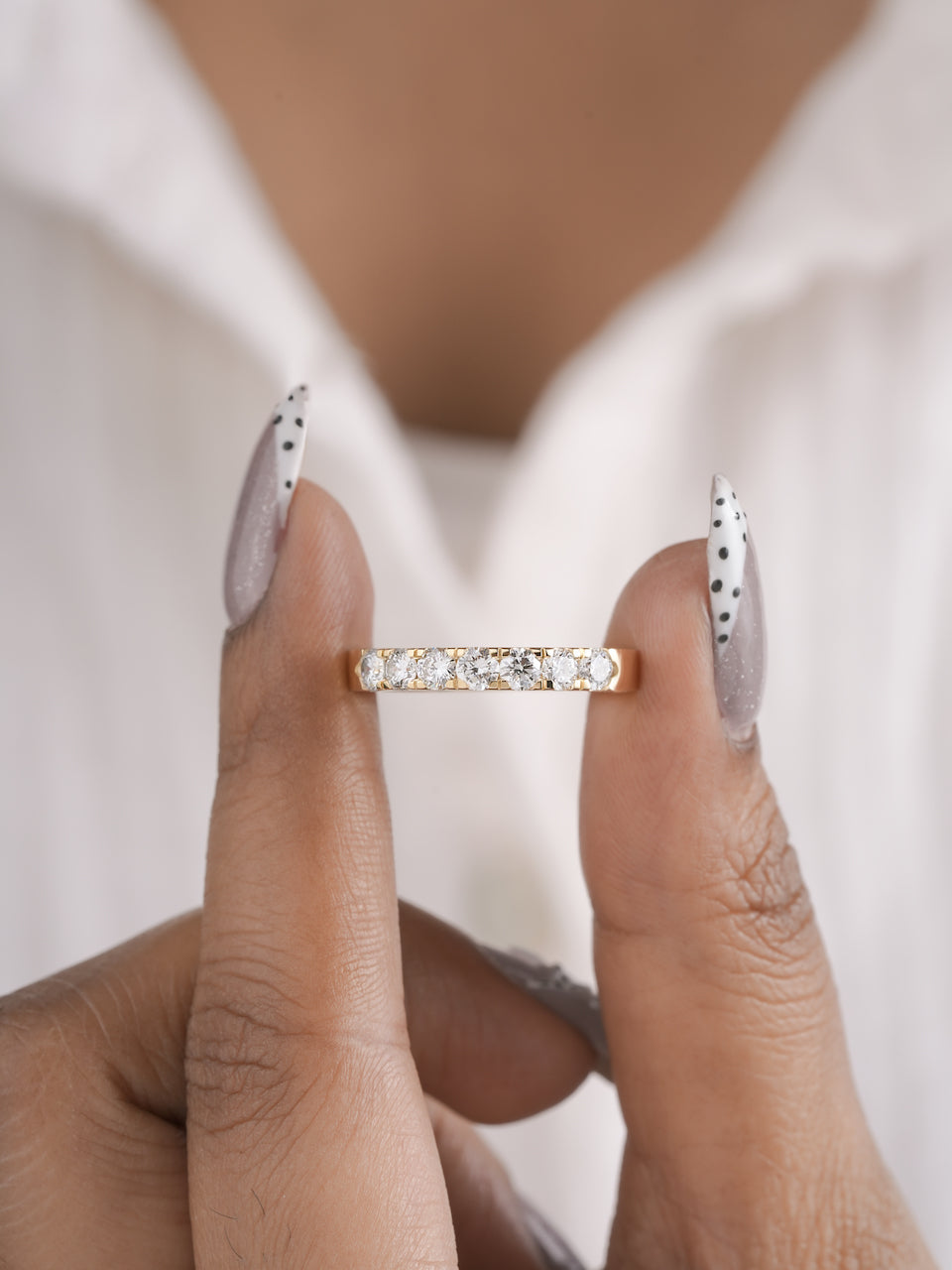 seven stone eternity ring in 9K 14K and 18K yellow gold