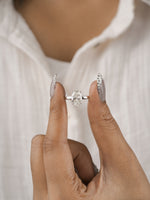3ct oval lab-grown diamond engagement ring, angled view showing band detail