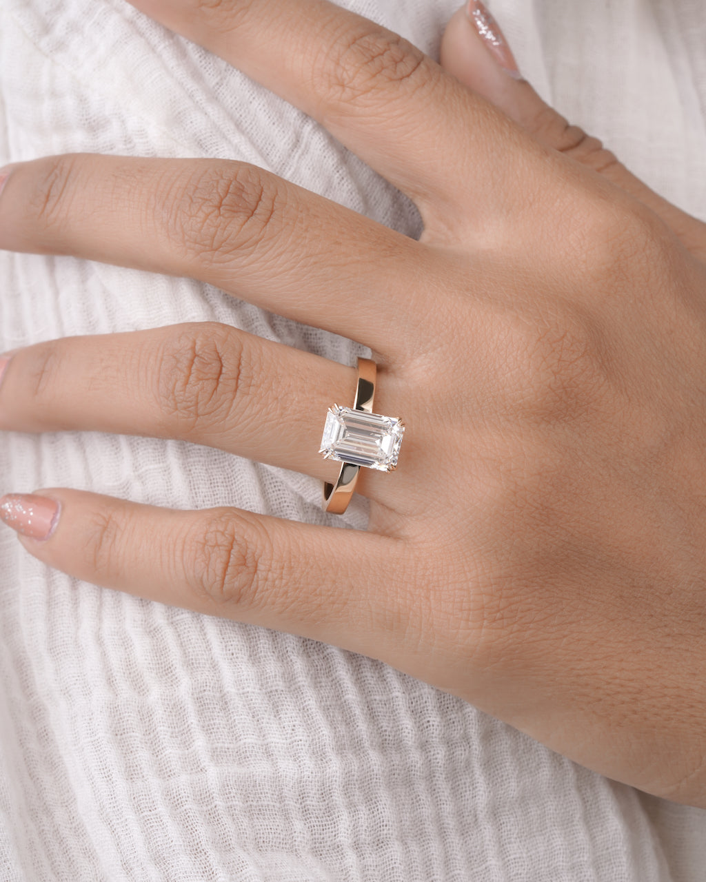 4 ct emerald cut lab grown diamond engagement ring front view LAGANI