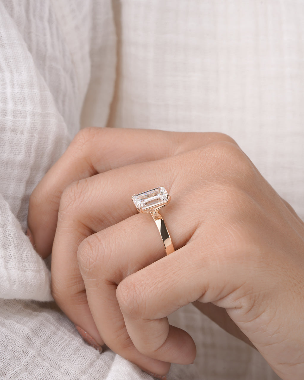 4 ct emerald cut lab grown diamond engagement ring side profile LAGANI