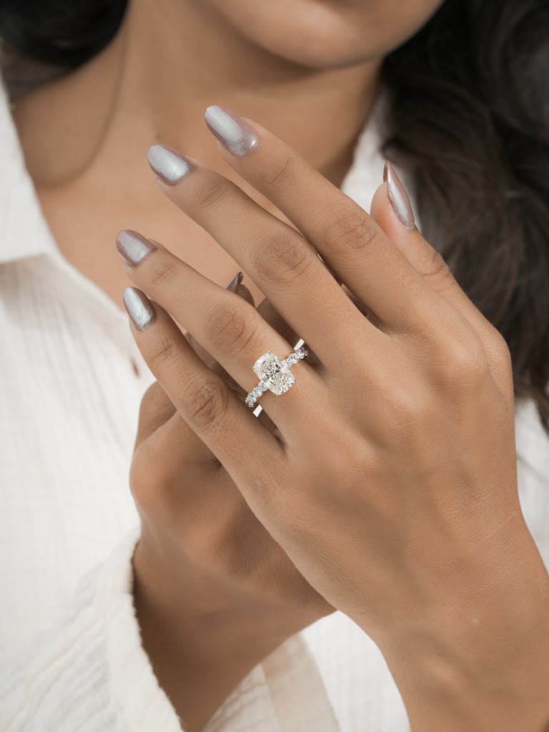 3.50ct Cushion Cut Lab Grown Diamond Engagement Ring, 4.50ct Total