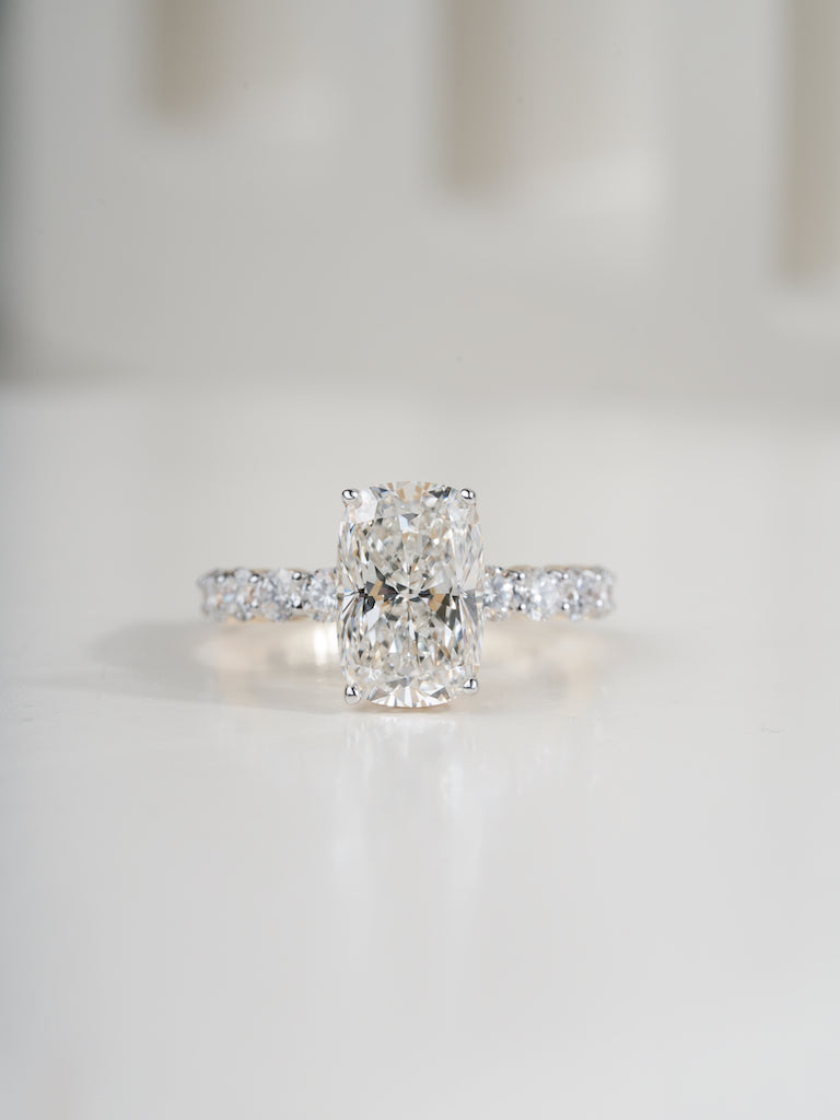 3.50ct Cushion Cut Lab Grown Diamond Engagement Ring, 4.50ct Total