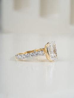 3.50ct cushion cut lab grown diamond engagement ring worn on hand