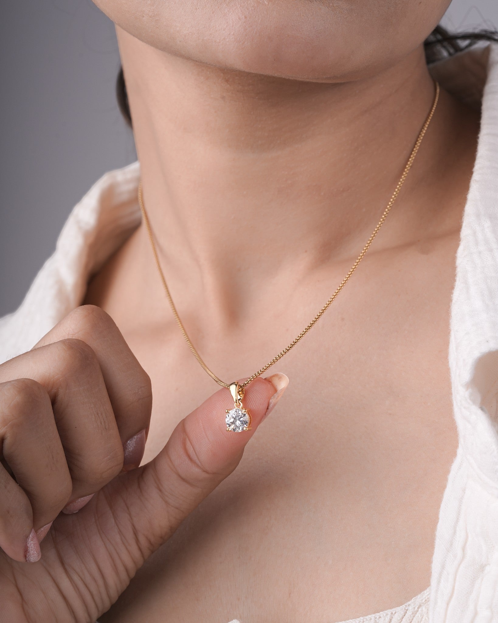 4 prong setting lab grown diamond solitaire pendant, additional product photo.