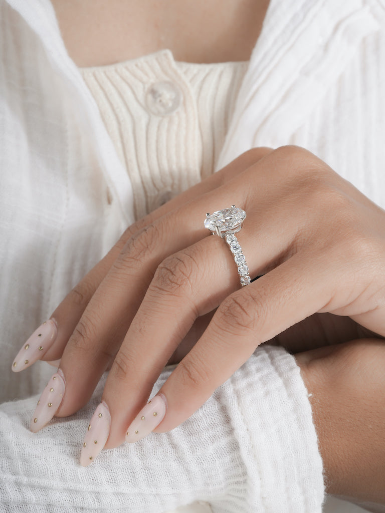 4.5 Ct Oval Lab Grown Diamond Solitaire Engagement Ring, product photo.