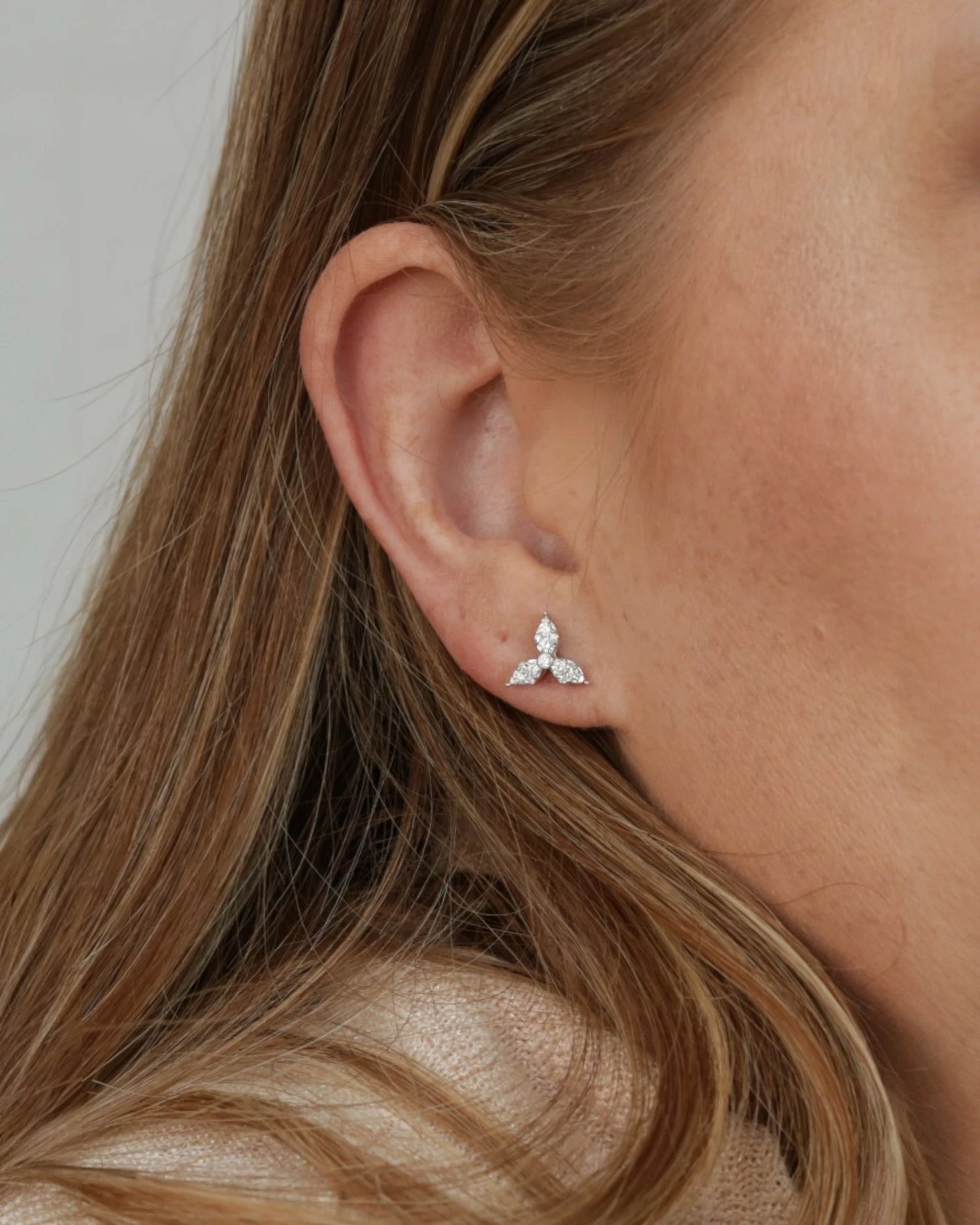 White Gold Floral Cluster Diamond Stud Earrings